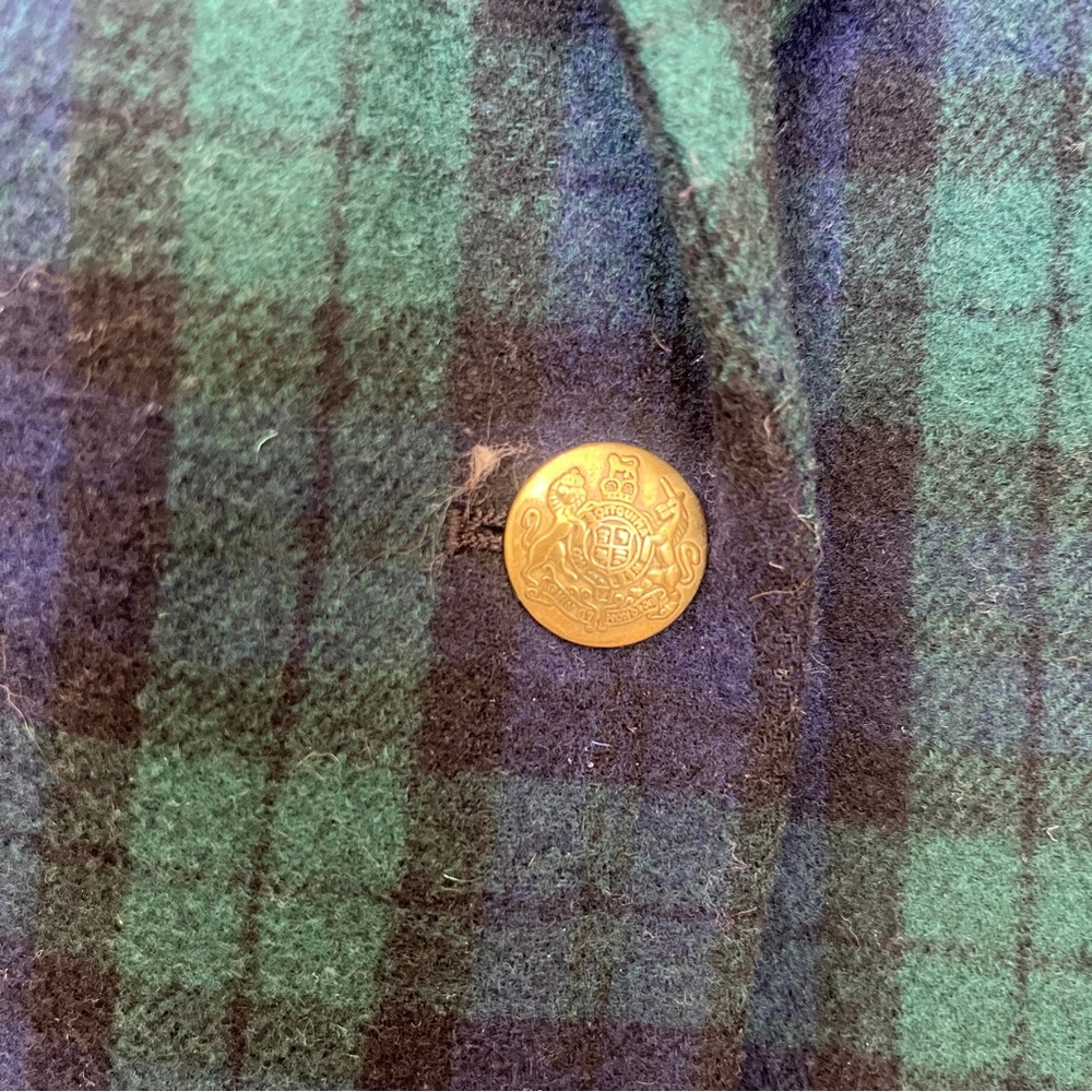 J CREW Factory Blazer 8/38” Green Blue Tartan PREPPY Wool Blend Gold Crest Buttn - Picture 4 of 16